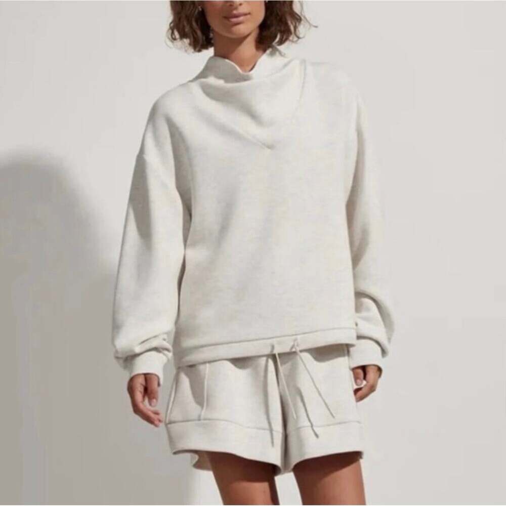 Varley Betsy Sweat XS Ivory Marl DoubleSoft Mock Neck Pullover Sweatshirt